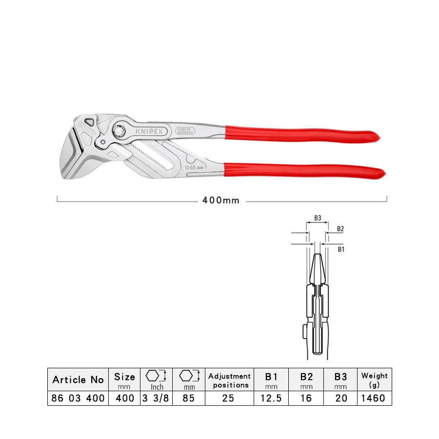 KNIPEX 8603400 Pliers Wrench XL 2-In-1 Pliers and Wrench 400mm Lightweight and Convenient Adjustable