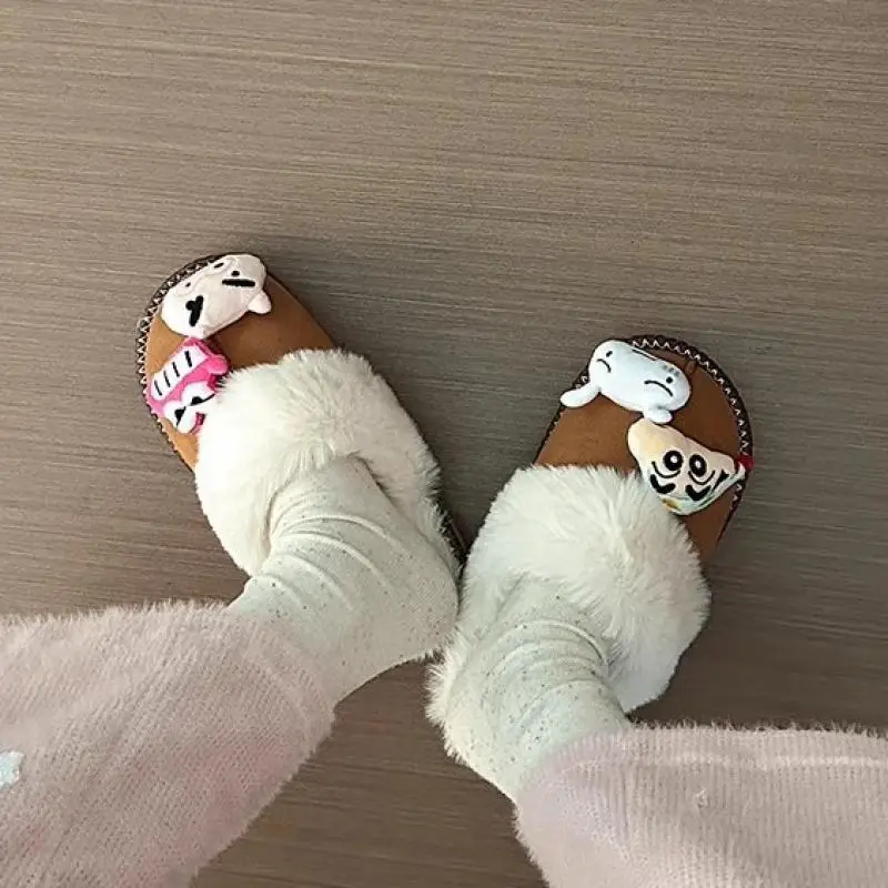 Cartoon Crayon Shin Chans Plush Doll Non-Slip Slippers Kawaii Warm Home Shoes Cute Outdoor Windproof and Cold-Proof Cotton Shoes