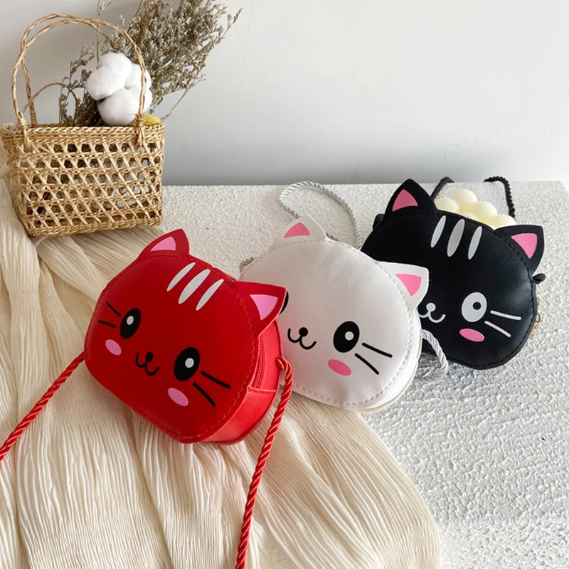 Mini sac à bandoulière chat mignon pour enfants, petit sac à fermeture éclair, porte-monnaie, jolis sacs à main pour garçons et filles, mini sacs initiés, dessin animé