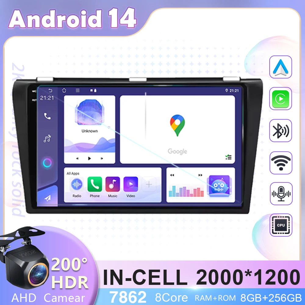 

Android 14 For Mazda 3 2004 2005 2006 2007 2008 2009 car radio multimedia video player navigation stereo GPS smart screen 5GWIFI