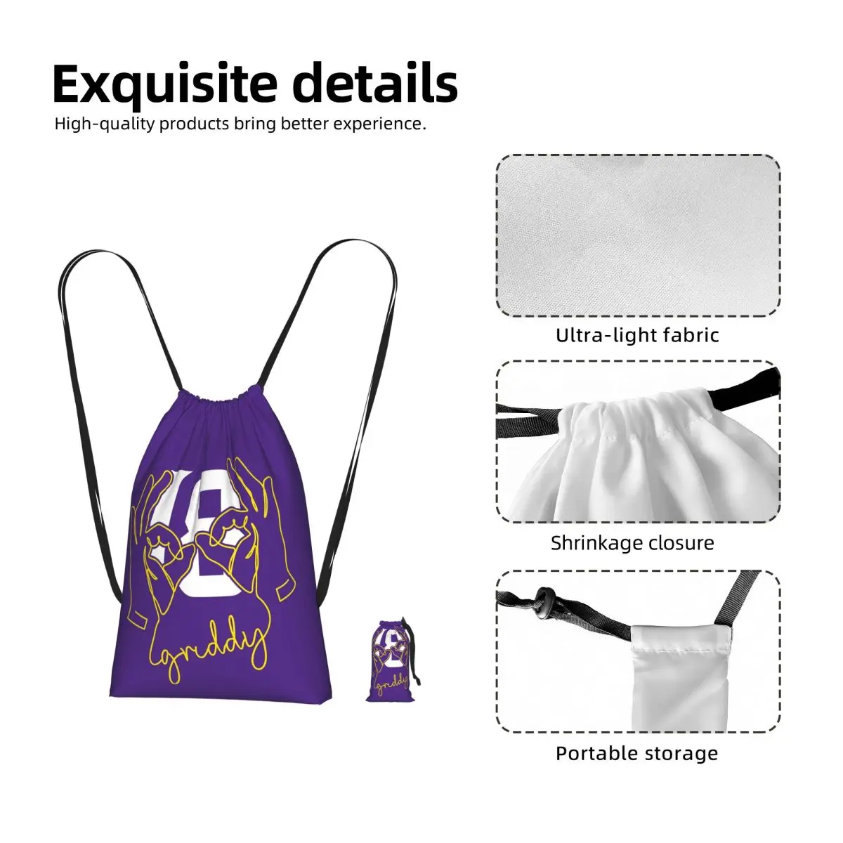 Justin Jefferson Griddy Design Drawstring Backpack Sports Gym Bag Portable Travel Drawstring Bag for Men Women