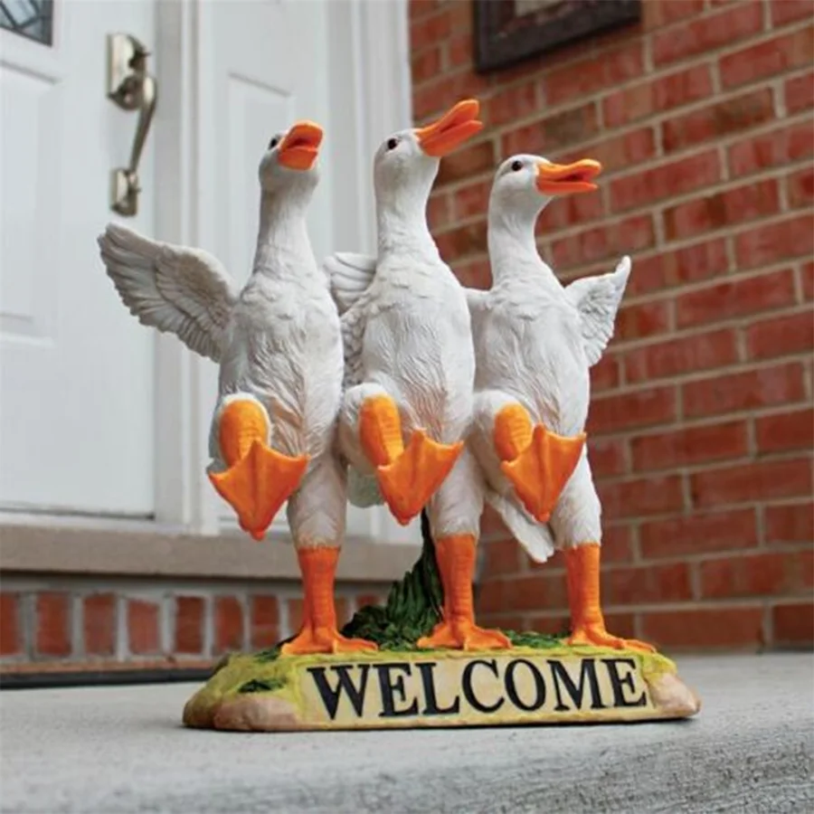 

Delightful Dancing Ducks Welcome Sign Garden Statue, 28 cm, Polyresin, Full Color