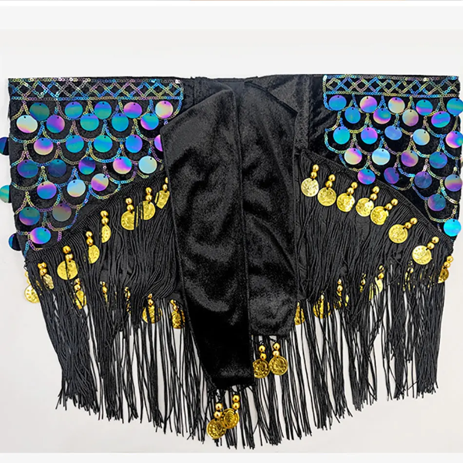 Belly Dance Hip Scarf Beads Sequins Fish Scales Tassels Waist Chain Dancing Belt For Adult Stage Performance Halloween Props