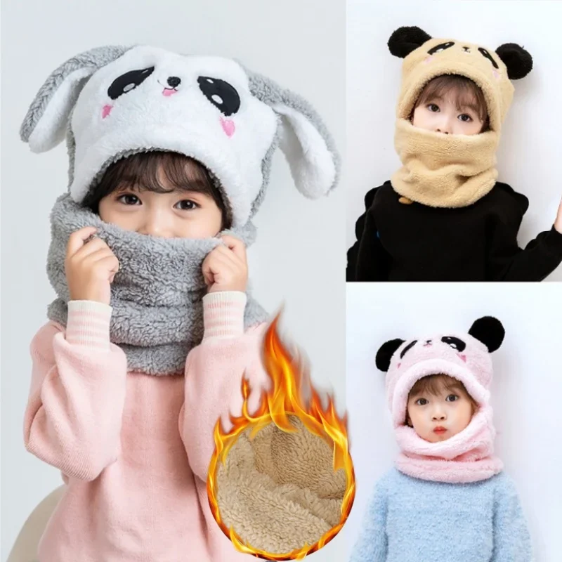 قبعة شتوية للأطفال قبعة دافئة مبطنة بالصوف مع آذان الدب للأولاد والبنات غطاء أذن مريح للموسم البارد
