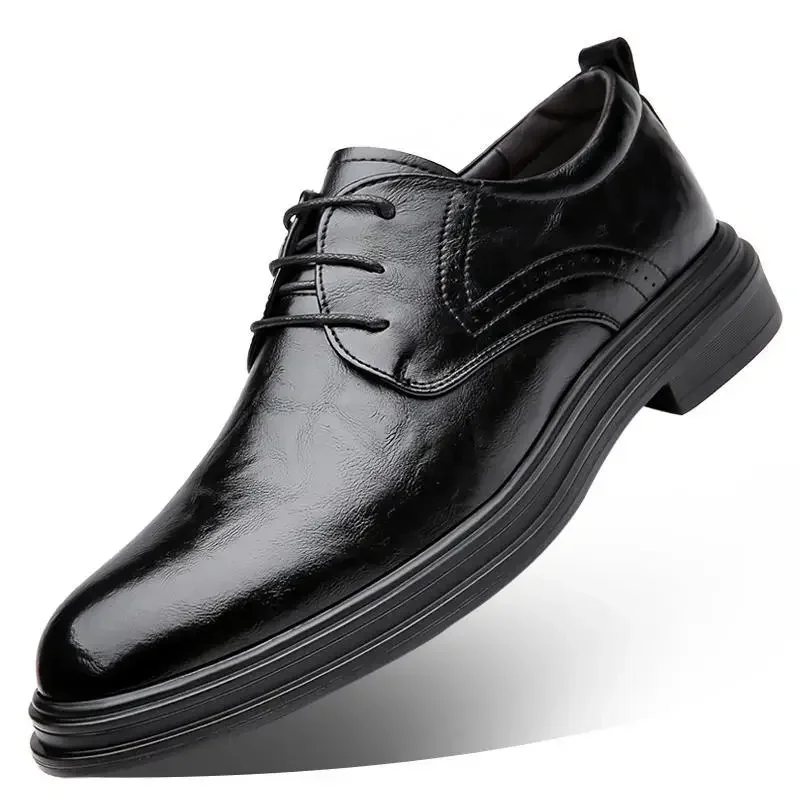 

New Men's Derby Shoes Handmade round Head Lace-up Dress Shoes Black Clothing Men Formal Wear Luxury Wedding Shoes