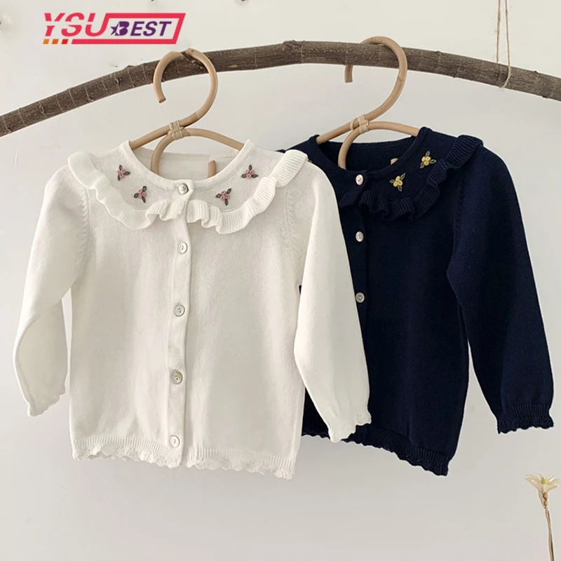 Baby Girls Embroider Kint Cardigan Fashion Children Outwear Coat Girls Long Sleeve Kids Knit Cardigan Coat 1-7Yrs Kids Clothing