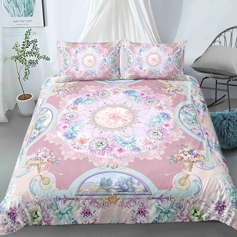 نمط الأزهار المطبوعة البوليستر حاف الغطاء مجموعة الزهور غطاء لحاف مزدوج كامل الملكة الملك الحجم طقم سرير مع المخدة