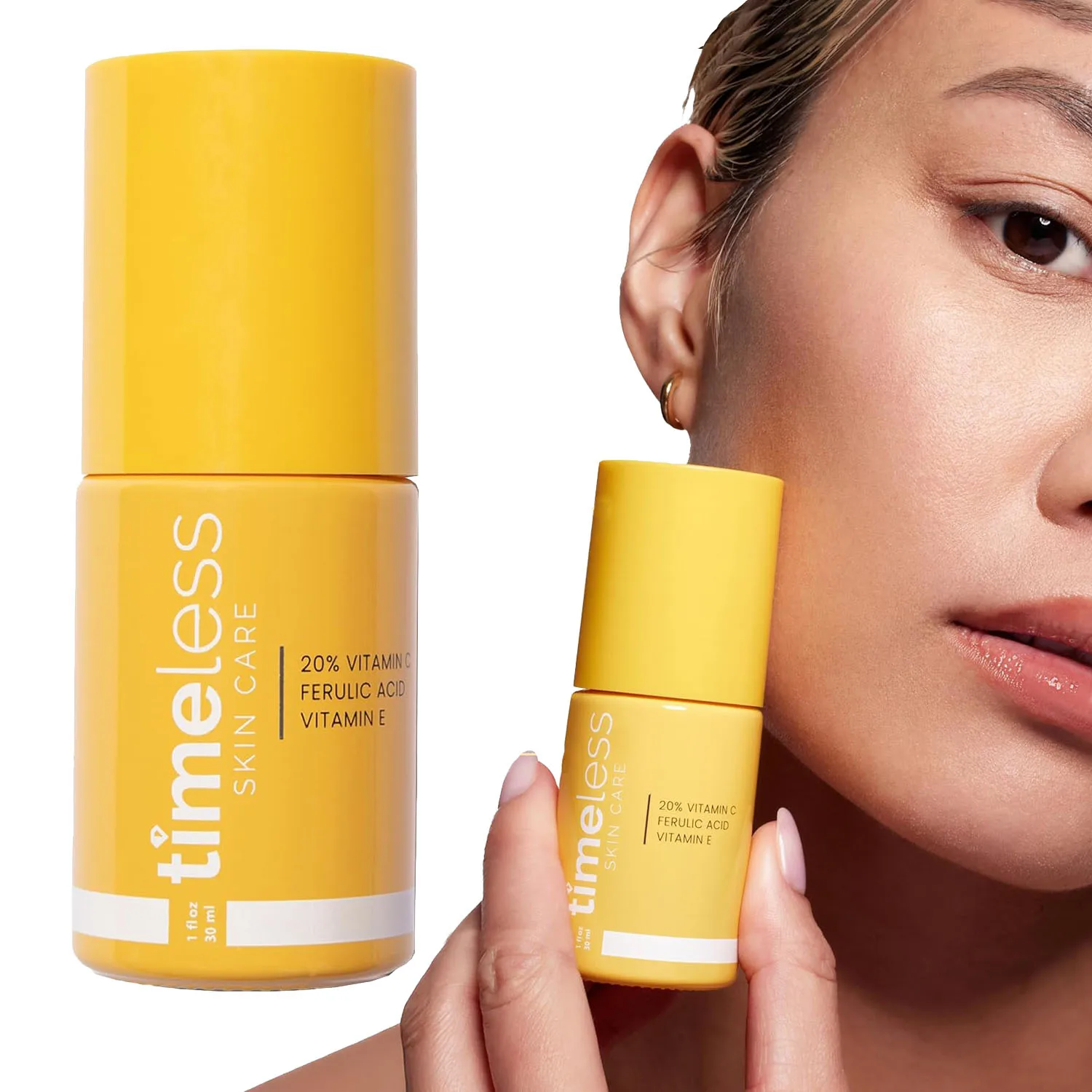 Esencia Facial Timeless con 20% de Vitamina C y Ácido Ferúlico, Iluminadora, Hidratante, Unifica el Tono, Estimula el Colágeno y Reafirma la Piel