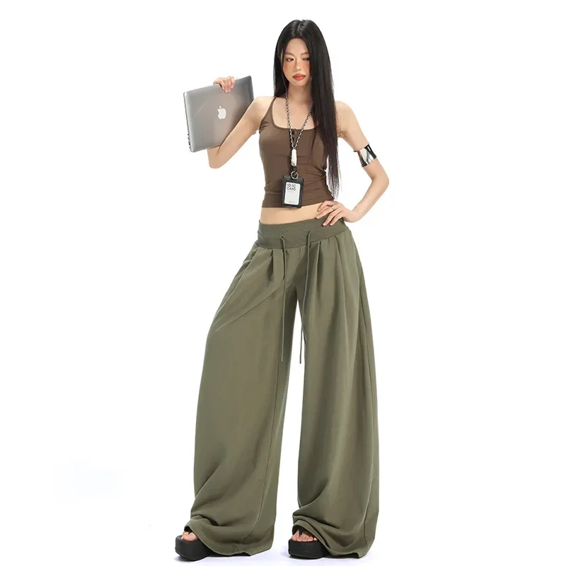 2025 Lazy Style Drawstring Wide-leg Pants, A New Summer Fashion, Loose and Casual Elastic Waist Floor-length Pants for Women