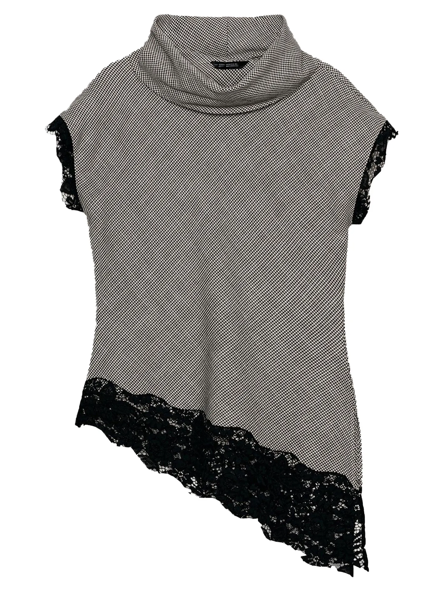 Wiosna 2026 Faion Asymetryczny Krój Stójka Wzór w Kratę Top Damski Casualowy Dopasowany Krój Młodzieżowy Regul...