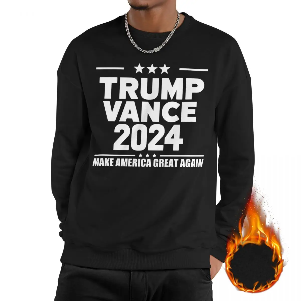 

Man Trump Vance 2024 Election Casual Long Sleeves Sweatshirts Fleece-Lined Pullover Crewneck Sweatshirt Hoodie