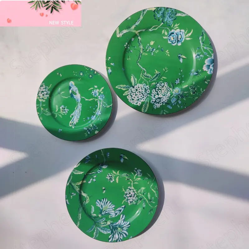 

Jade-colored Phoenix Ceramic Plate British Pastoral Painted Afternoon Tea Cake Dessert Plates Steak Pasta Dinner Dish Tableware