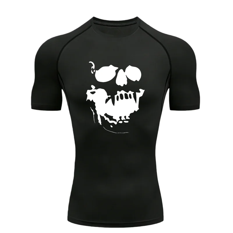 Skeleton Men's Sports T-Shirt Training Gym Jogging Running Workout Compression Rashgard Tops Tee Quick Dry Short Sleeve T Shirt