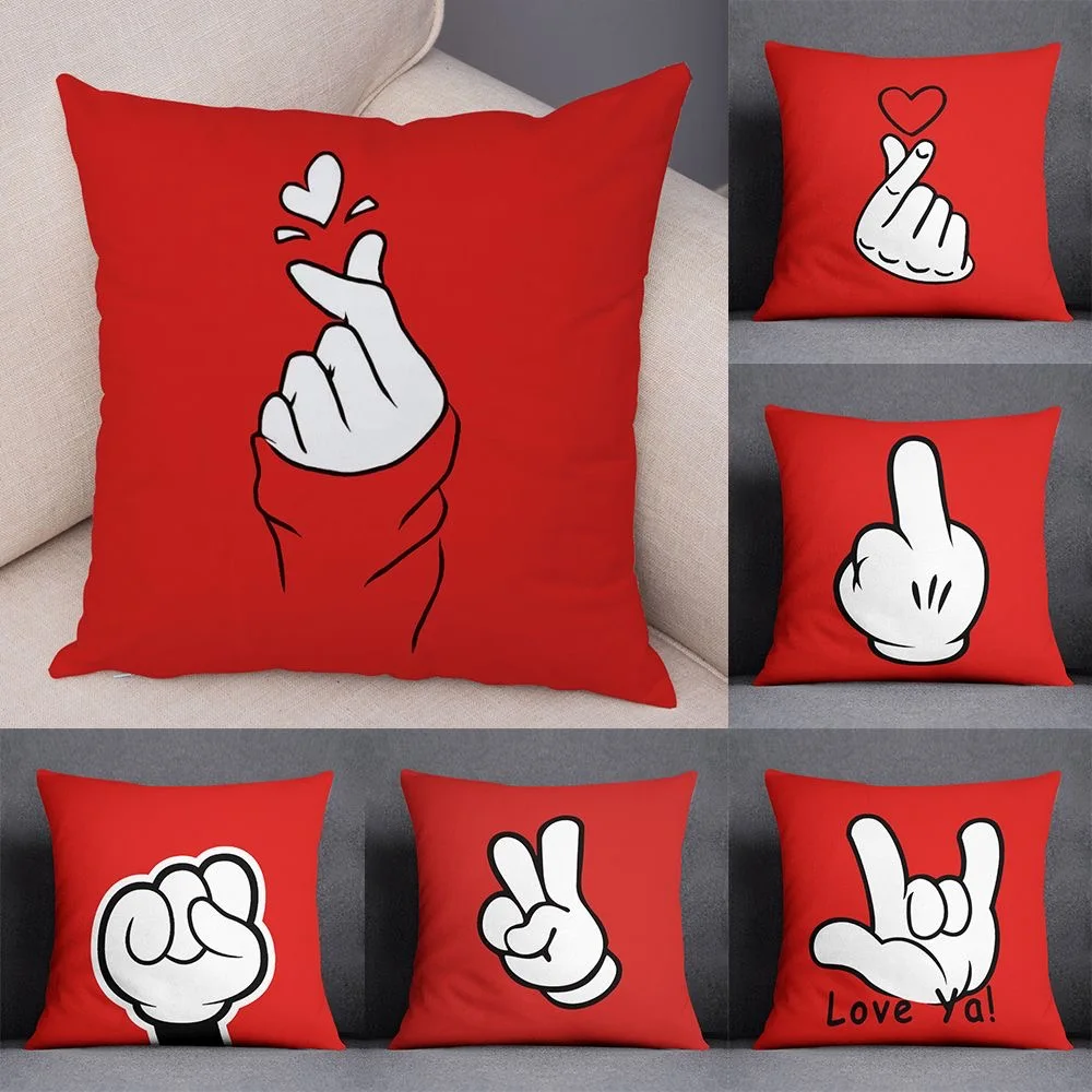 Cartoon minimalist gesture pillowcase sofa cushion living room bedroom office square car pillow cover