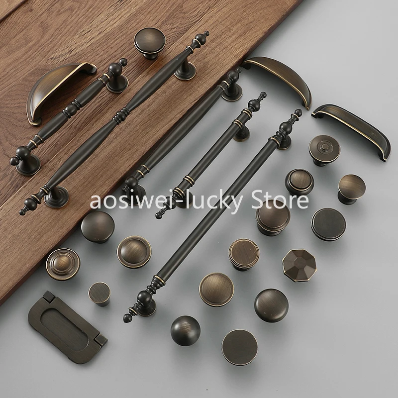 Tiradores de armario y armario de cobre antiguo amarillo americano Retro, tiradores de muebles de latón puro modernos de lujo ligero francés