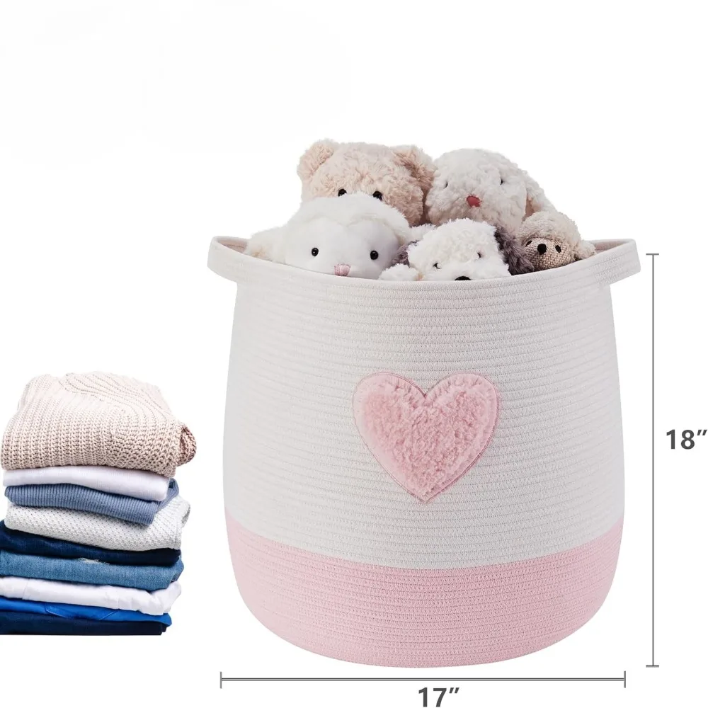 Pink Laundry Basket Hamper for Kids Girls Blanket Basket Blush Pink Baby Nursery Hamper for Girls Room Bedroom Large