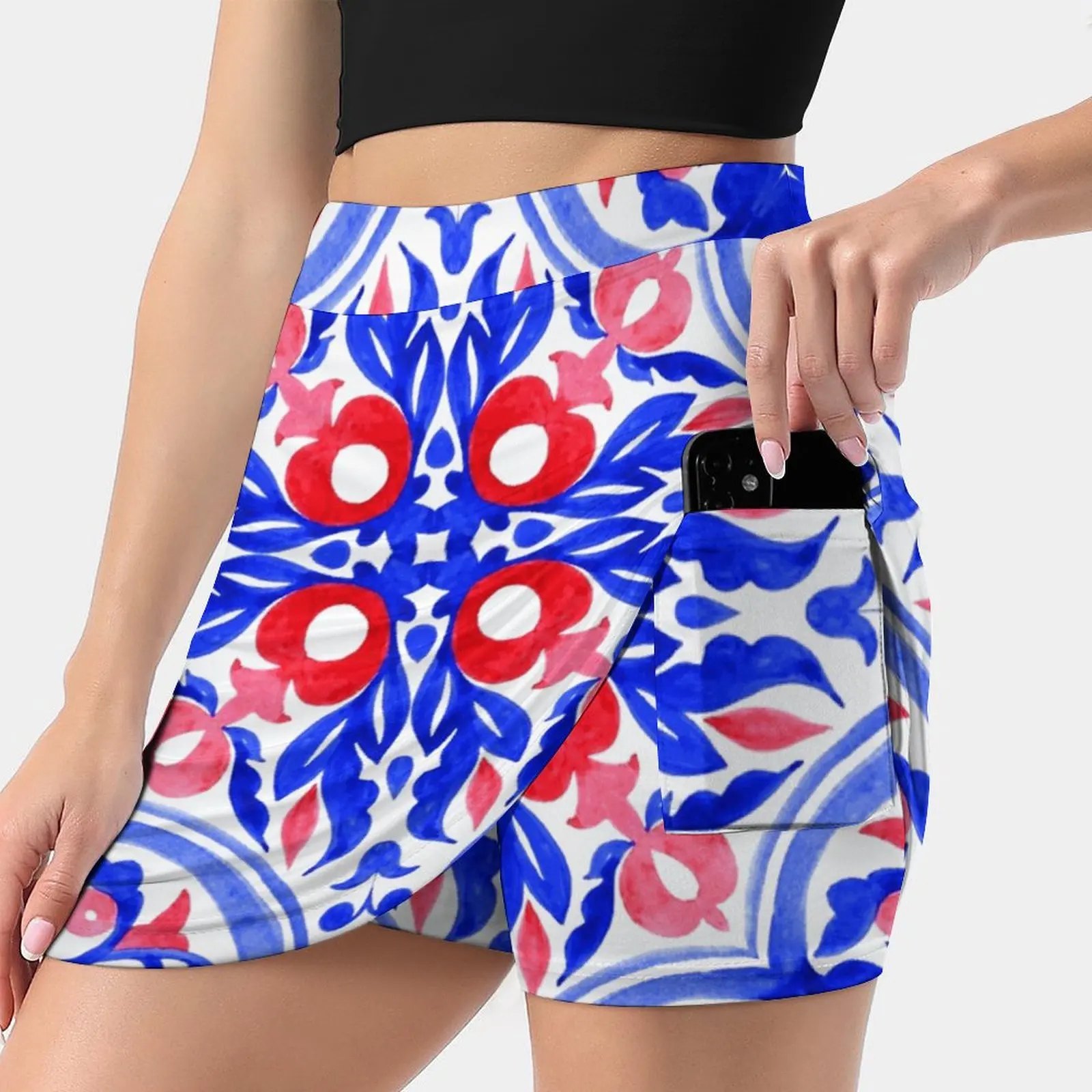 Portuguese Azulejo Tiles. Gorgeous Patterns. Women's skirt Aesthetic skirts New Fashion Short Skirts Garnet Pomegranate Tile