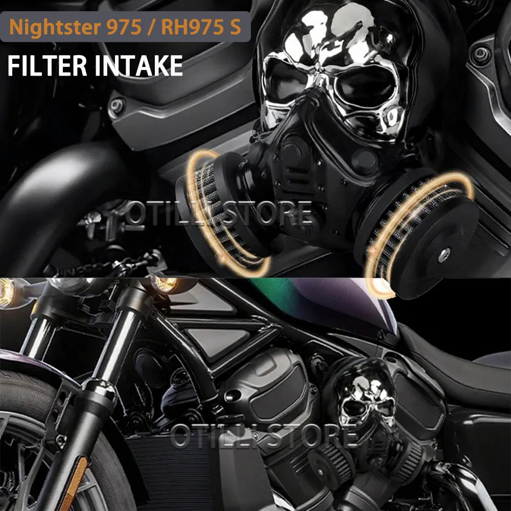

Motorcycle Skull Air Filter Cleaner Intake System Black Accessories For Nightster 975 RH975 S 2022 2023 2024 2025