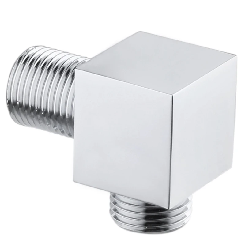 G1/2Inch Shower Hose Connector Square Accessories for Bathroom Brass Body Wall Connector Bracket for Shower Hose -Silver