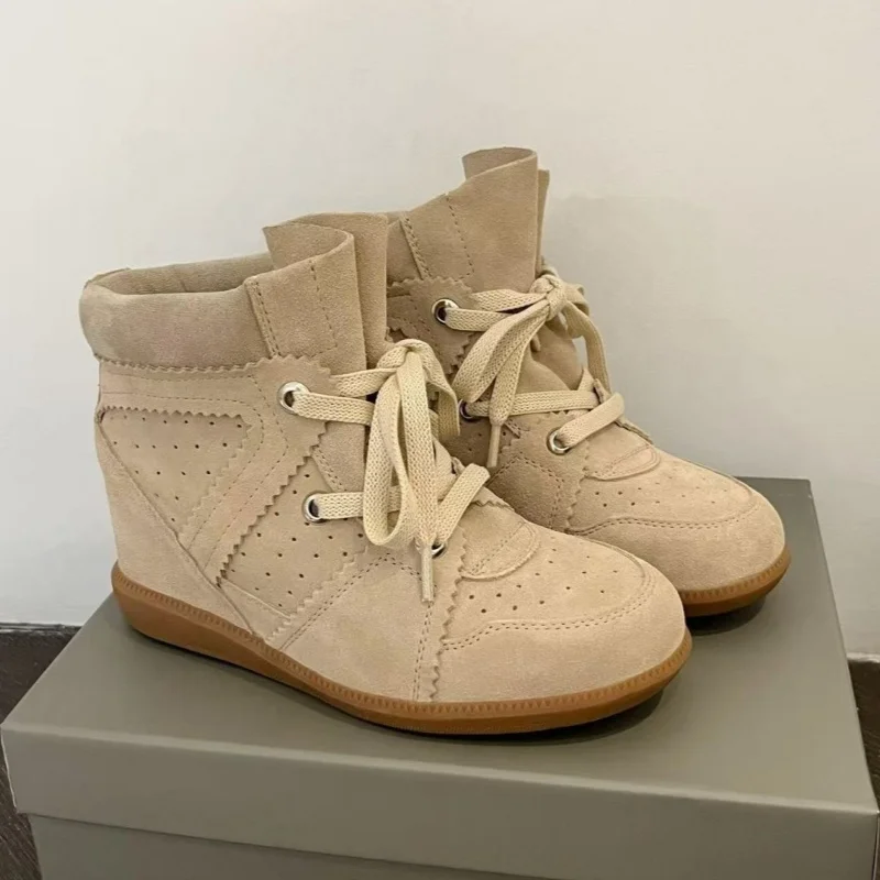 Luksusowe designerskie damskie buty, modne botki z zamszu, ekskluzywne sneakersy na grubej podeszwie dla kobiet, wkładki podwyższające o 6 cm, Botas Mujer