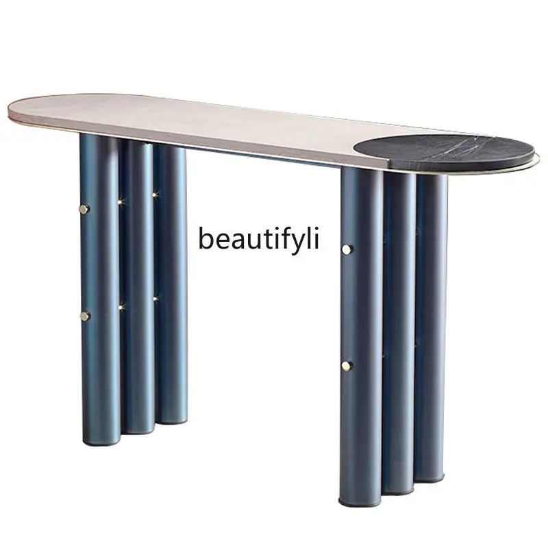 

Light Luxury Entrance Console Tables Entry Marble Designer a Long Narrow Table Cave Stone Italian Modern Entrance Cabinet