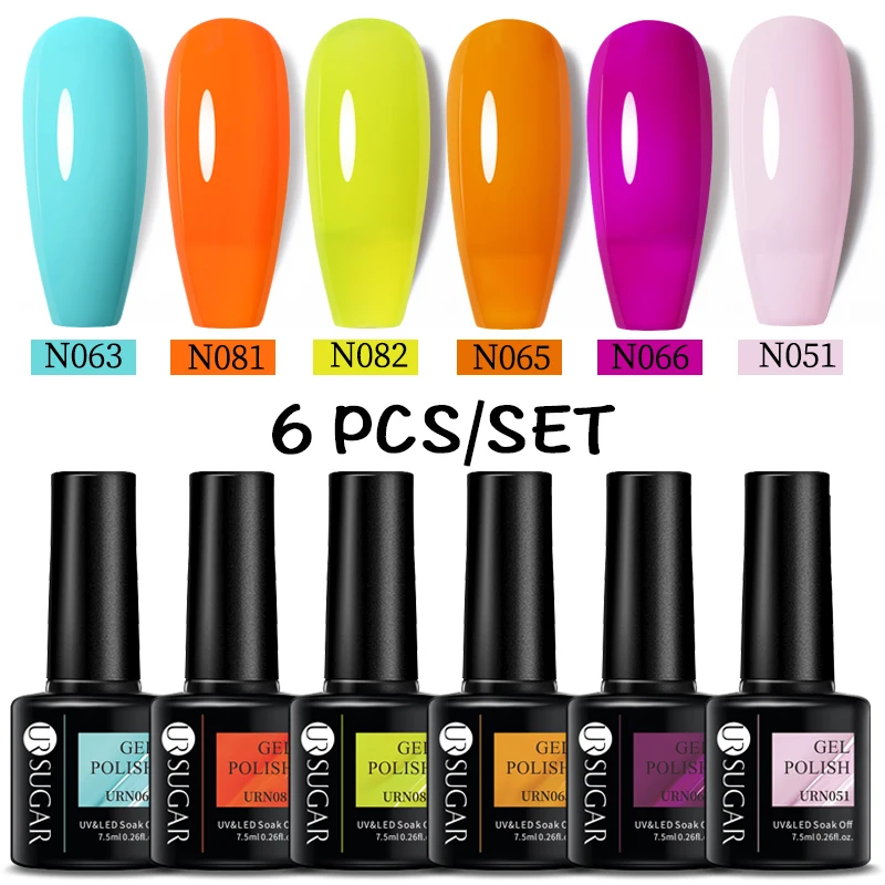 UR SUGAR 6pcs/set Gel Nail Polish Kits Spring Popular Color Semi Permanent Soak Off UV LED Nail Art Gels Nail Varnish Set