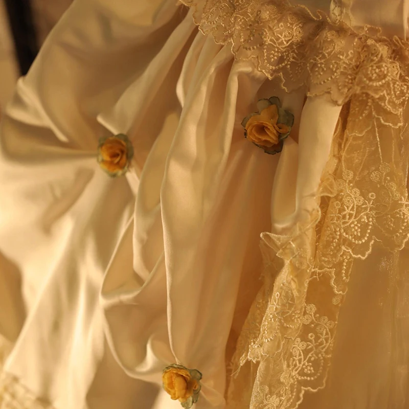 AnXin SH prinses champagne kant lieverd kralen roze roos bladerdeeg korte mouw ruches vetersluiting feest op maat gemaakte trouwjurk