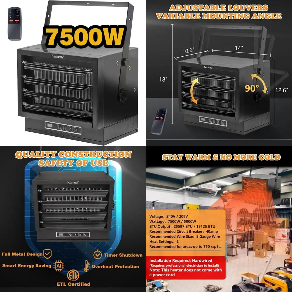 

High-Power 7500-Watt 240V Hardwired Garage Heater with Remote Control for Indoor Workshops and Enhanced Comfort