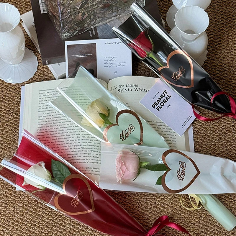 30Pcs Single Bouquet Flower Wrapping Paper Transparent Cellophane Gift Packaging Bag Wedding Birthday Party Florist Packing Bags