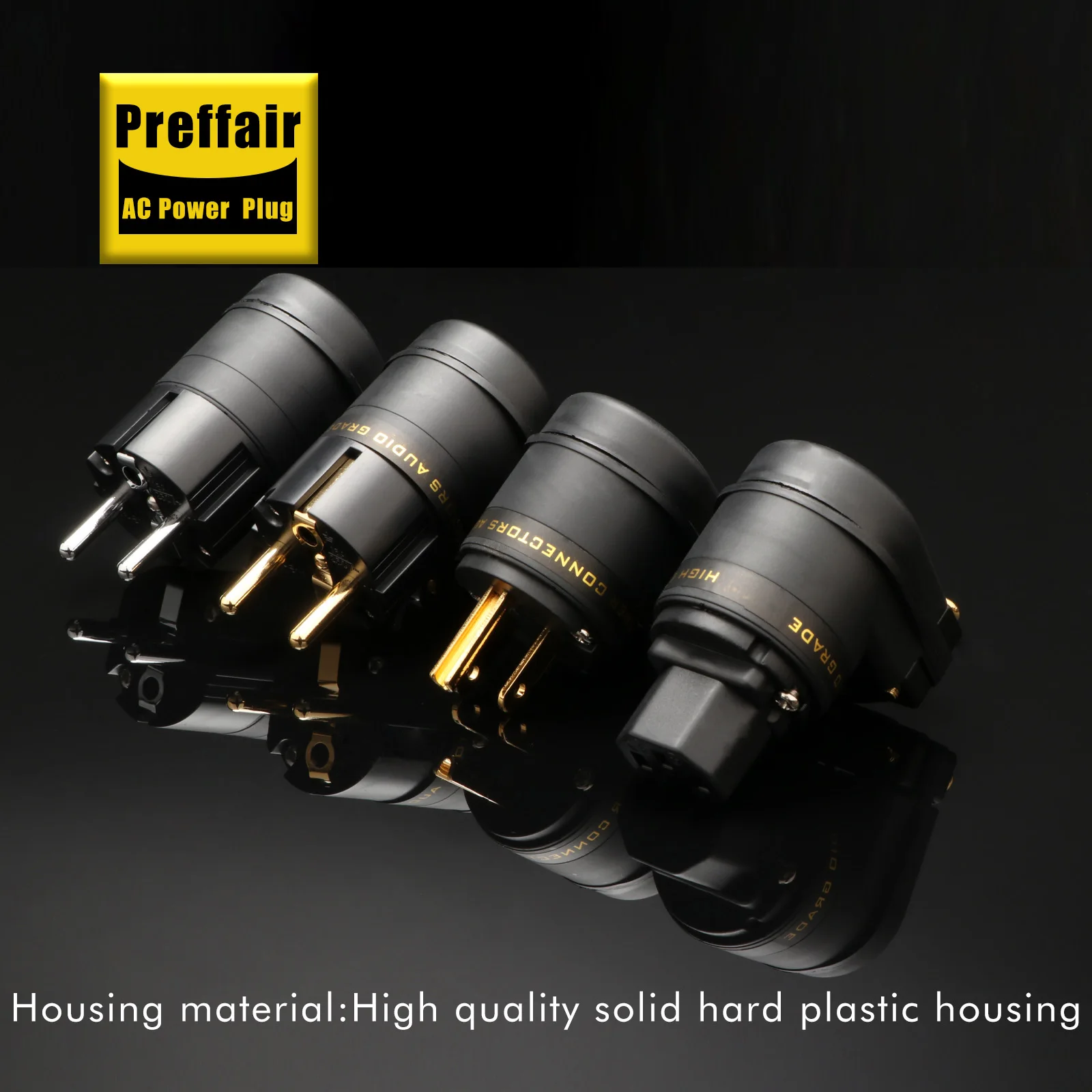 High Quality Preffair Rhodium /Gold Plated US/SCHUKO Mains Right Angle Male Plug to IEC C13 Female Socket HIFI Power Connector