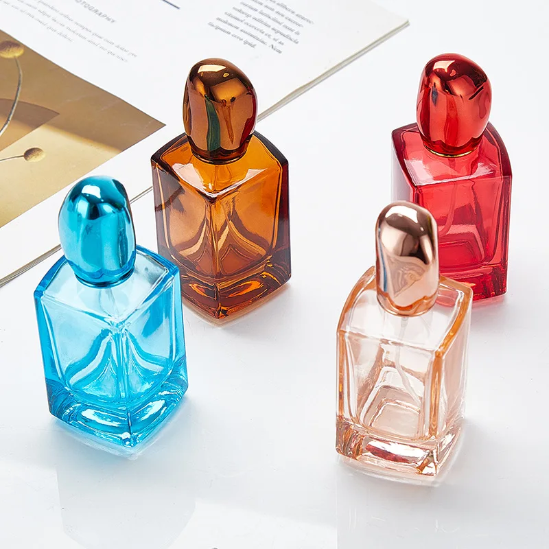

30ml 50ml Coloured Glass Perfume Bottle Transparent Square Bottle Cosmetic Fine Mist Spray Bottle Supply Perfume Spray Bottle