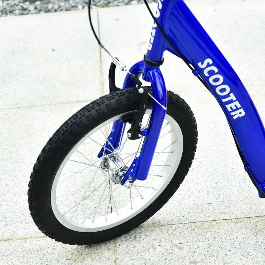 Aosom Youth Scooter Kick Scooter para 5+ con manillar ajustable 16 frenos dobles delanteros y 12 traseros ruedas inflables azul