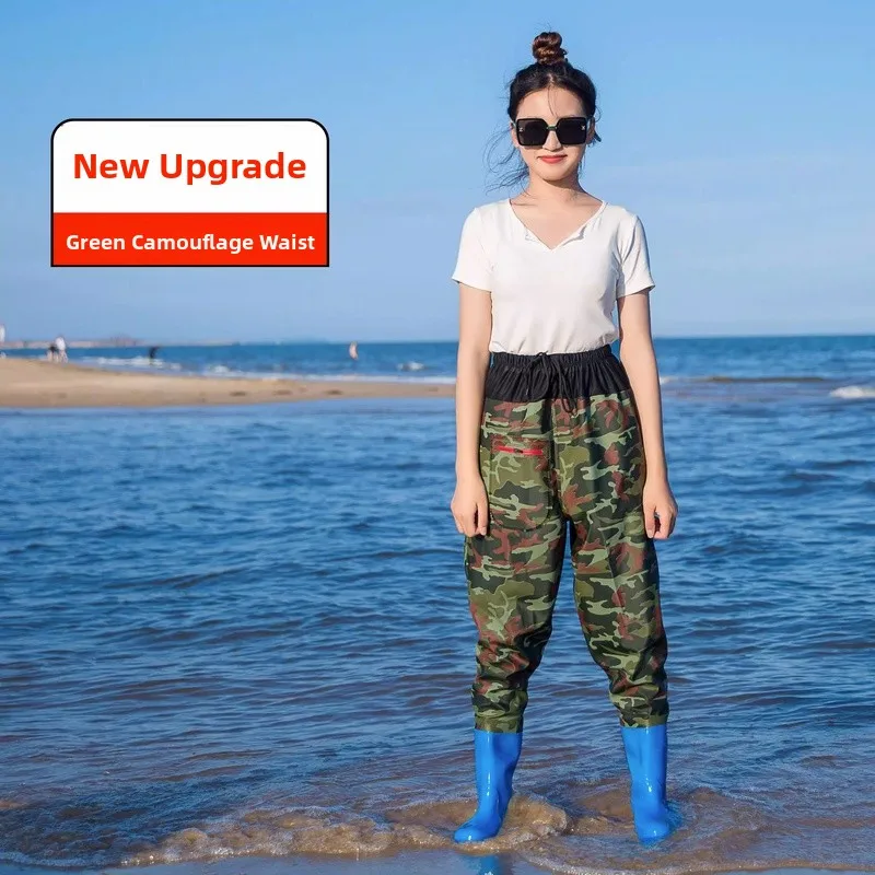 女性用防水釣りスーツ一体型レインブーツとウォーターパンツフルカバー浸水用具レッドポエムレインウェア