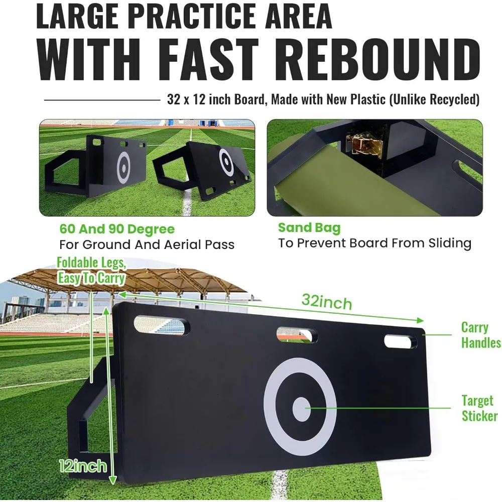 Verstelbare 3-hoekige voetbalrebounderbord Draagbare opvouwbare voetbaltrainingsmuur met antislipbasis voor passeren, schieten en