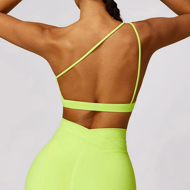 New One Shoulder Beauty Back Yoga Bra Quick Drying Fitness Top Tight Yoga Cloth Running Sports Bra Women\'s Push Up Bra