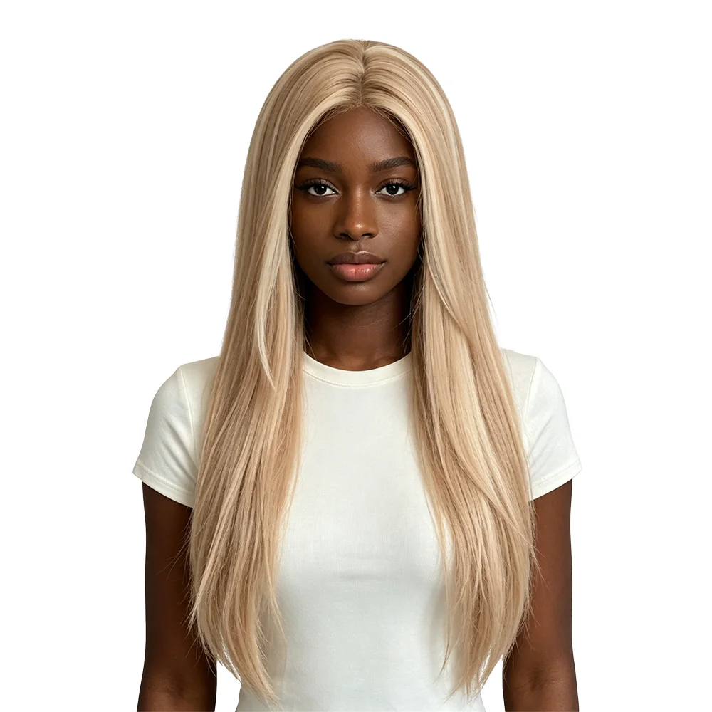 

Affordable Blonde Highlight Wig For Black Women 24 Inch Long Straight T Part Lace Front Wig Natural Heat Resistant Daily Wear