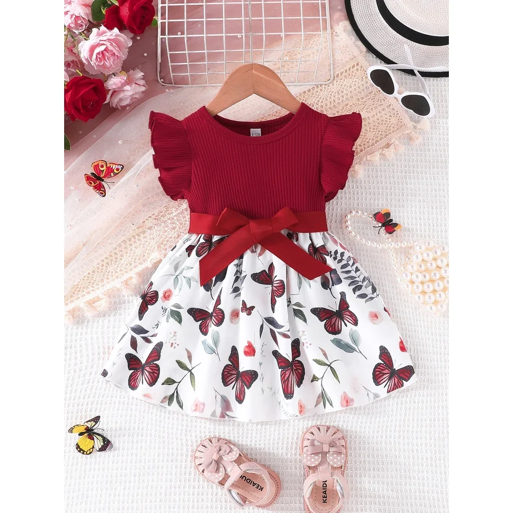 Dress For Kids 6-36 Months Cotton Ruffle Sleeve Cute Butterfly Floral Summer Princess Formal Dresses  For Newborn Baby Girl