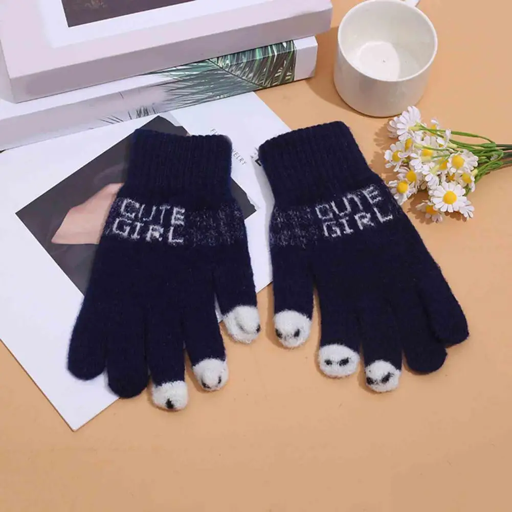 Indoor Gloves Warm Plush Winter Women Gloves with Fingertips for Cycling Skating Anti slip Elastic Outdoor Gloves