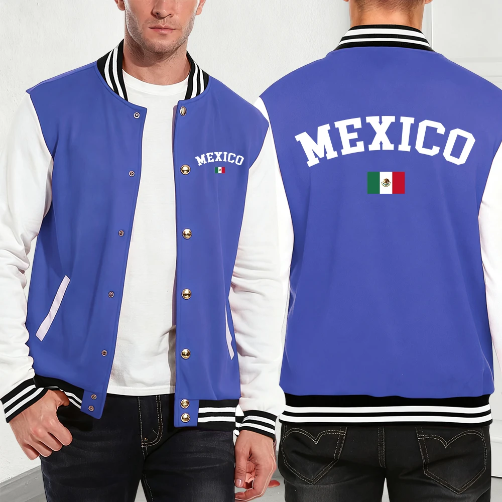 

Mexico Flag Printing Cotton Coats Mens Autumn Winter Fleece Warm Jackets Basics Pocket Baseball Jersey Hip Hop Men'S Streetwears