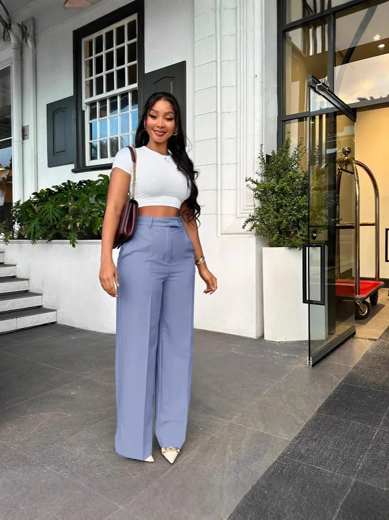 Spring Women Trousers High Waist Straight Pants Wide-leg Pants Female Office  Fashion Trousers Summer New Ladies Clothes
