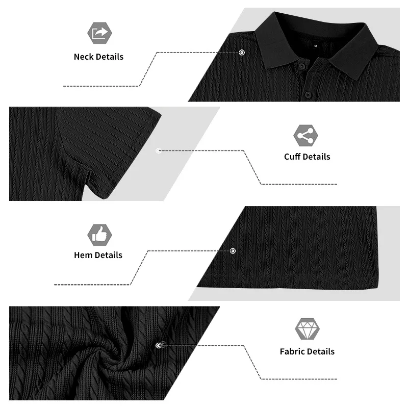 Europäisches und amerikanisches Sommer-Herren-Polohemd mit lockerem Jacquard-Strickmuster, geknöpft, kurzärmelig, auf Lager – Detail 26