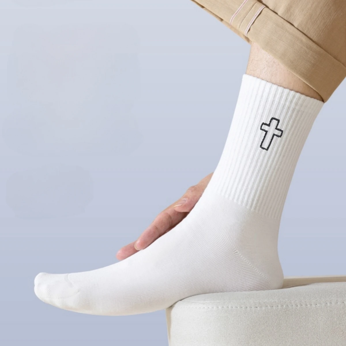 5/10/20足 クロス柄クルーソックス 快適・通気性・吸湿性・吸汗性