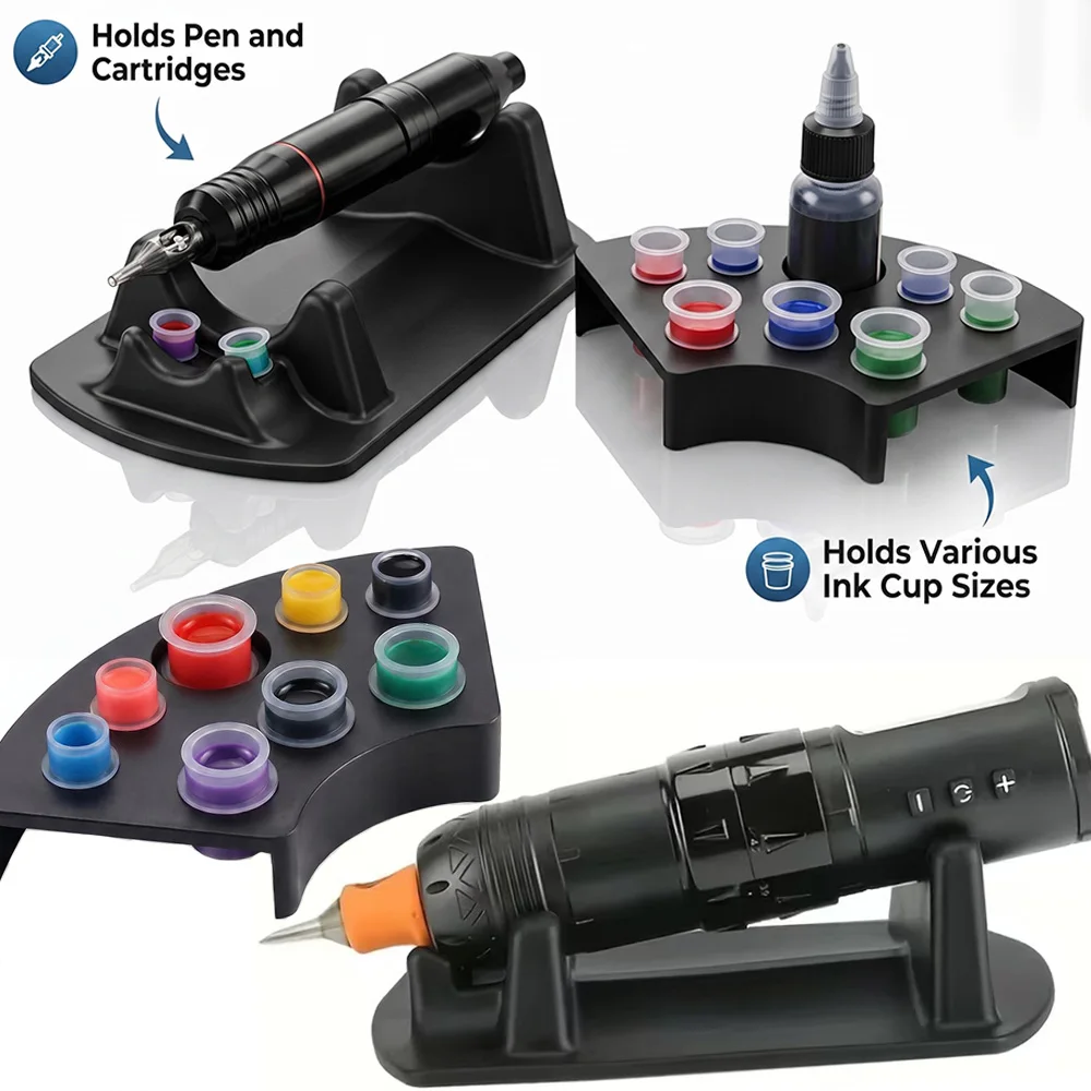 Tattoo Pen Holder with Ink Cup Tray Multifunctional Plastic Tattoo Machine Stand Ink Cup Holder Organizer Tattoo Accessories Set