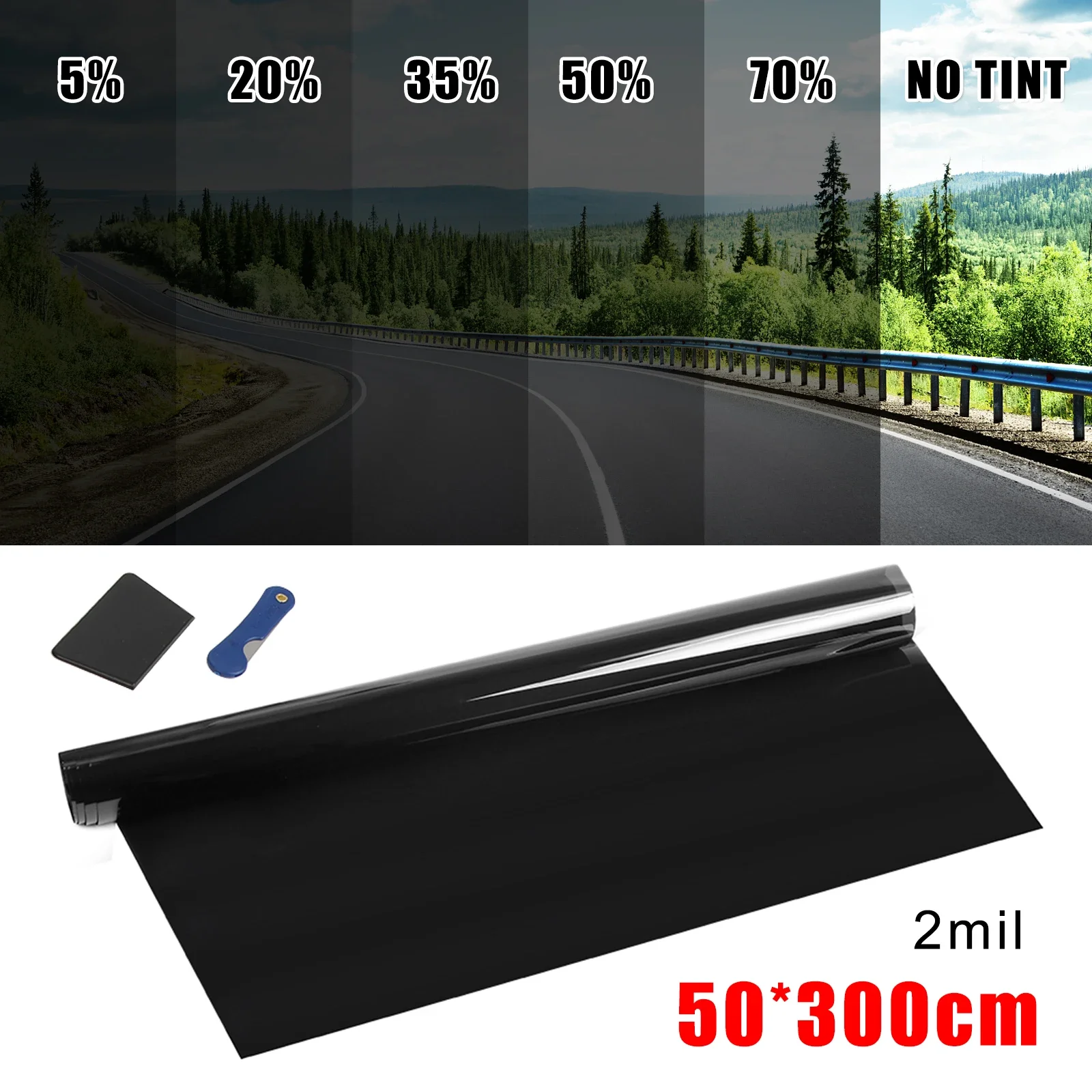 50x300CM Black Car Window Film 5%/20%/35%/50%/70% VLT Window Tinting Glass Shading Sticker Summer UV Protector Auto Accessories