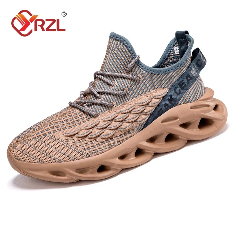 

YRZL Casual Sneaker Men Sports Running Brown Jogging Shoes Sneaker Outdoor Breathable Mesh Lightweight Shock-absorption Tennis