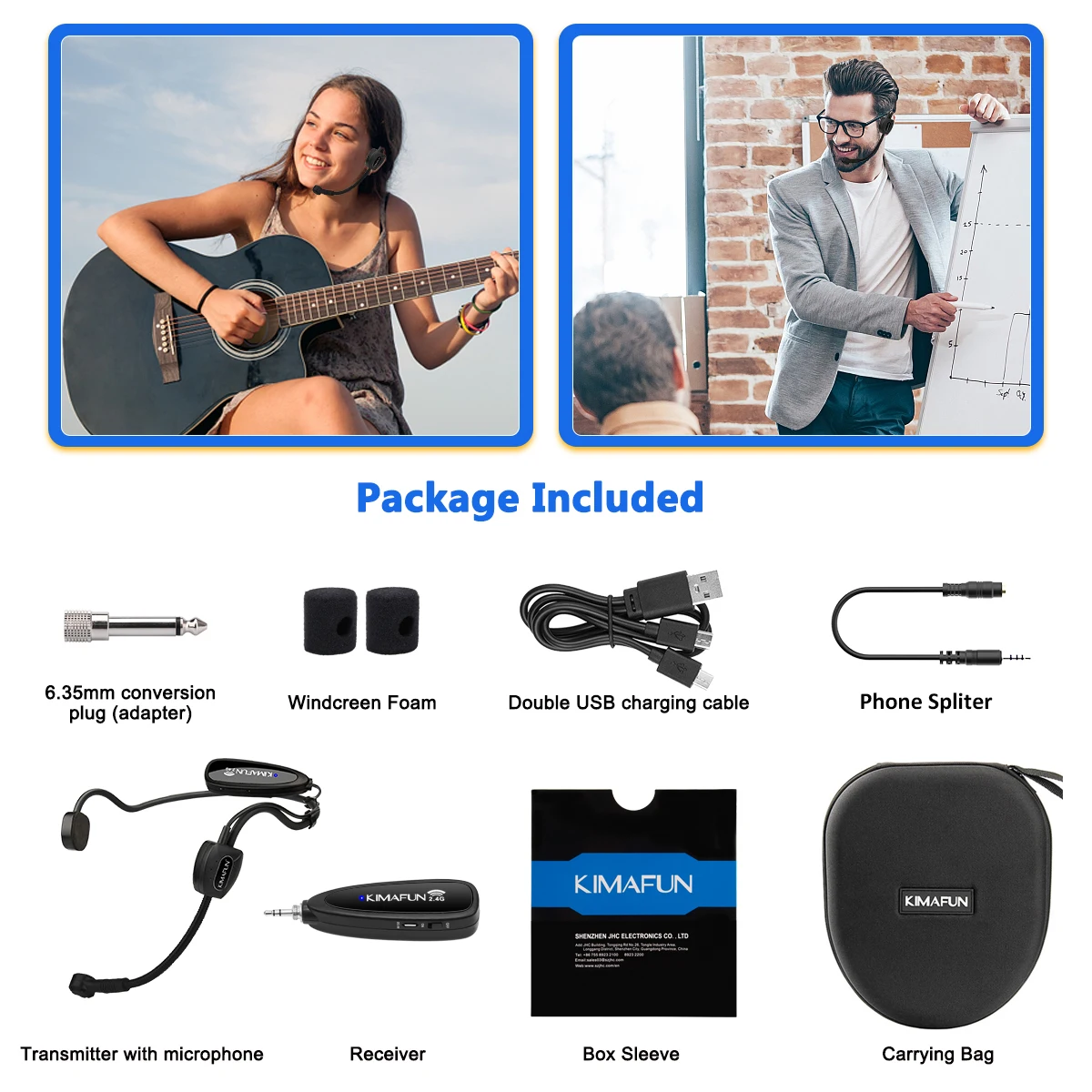 KIMAFUN Wireless Headset Microphone System For Singing Speech Guitarists Keyboard Players Dancing Performers Drummers DJ Party