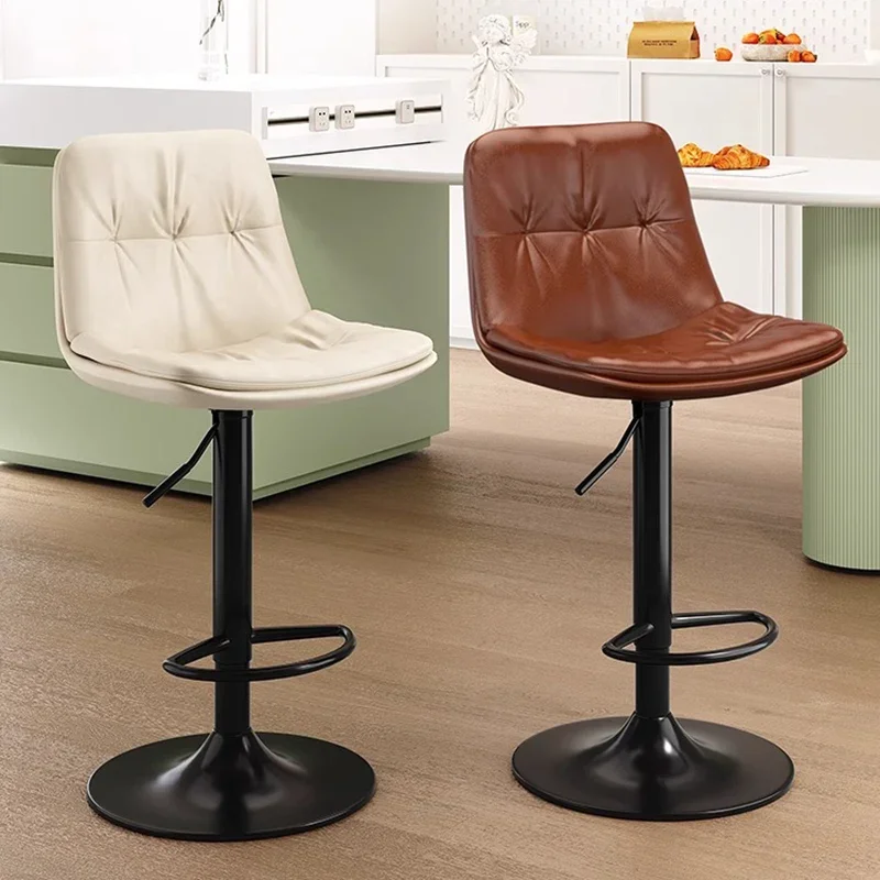 Lift Home Use Chair High Foot Swivel Light Luxury Modern Bar Minimalist Cowhide Chairs Kitchen Stainless Steel Semi-bar Silla