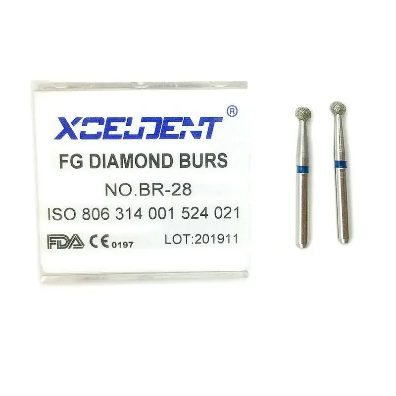 10pcs/set Dental Diamond Burs Drill Ball Round Type Burs Diamond Medium FG 1.6M for High Speed Handpiece BR-28