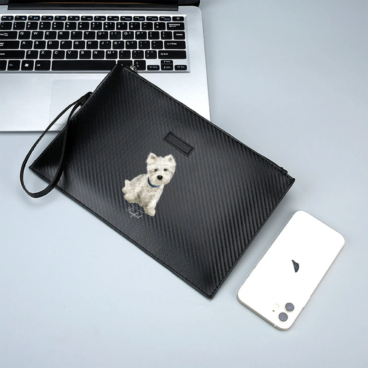 Collare bianco soffice da indossare per cani Elegante borsa da uomo in PU stampato Alla moda e pratica per il trasporto quotidiano