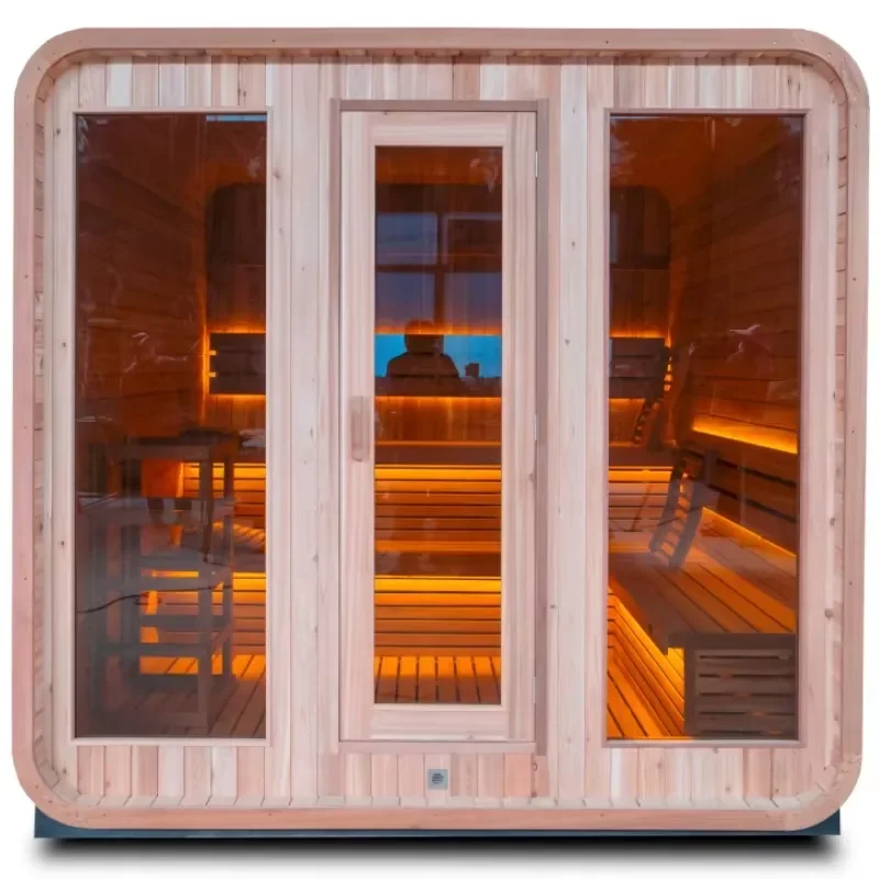 Modern outdoor cube custom size traditional sauna combination with cold diving